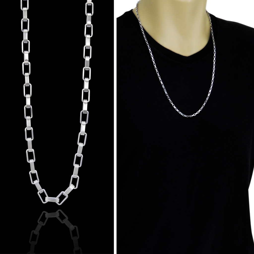 Colar Aço Inoxidável Masculino Feminino Colares Corrente Curb Cubana link Corrente cor de Prata Básica Punk Masculino em Oferta na Shopee