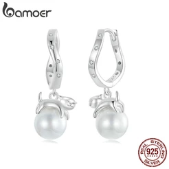 Bamoer 925 Sterling Sliver Earrings Kitty Pearl Ear Buckles Jóias Presentes Para Mulheres