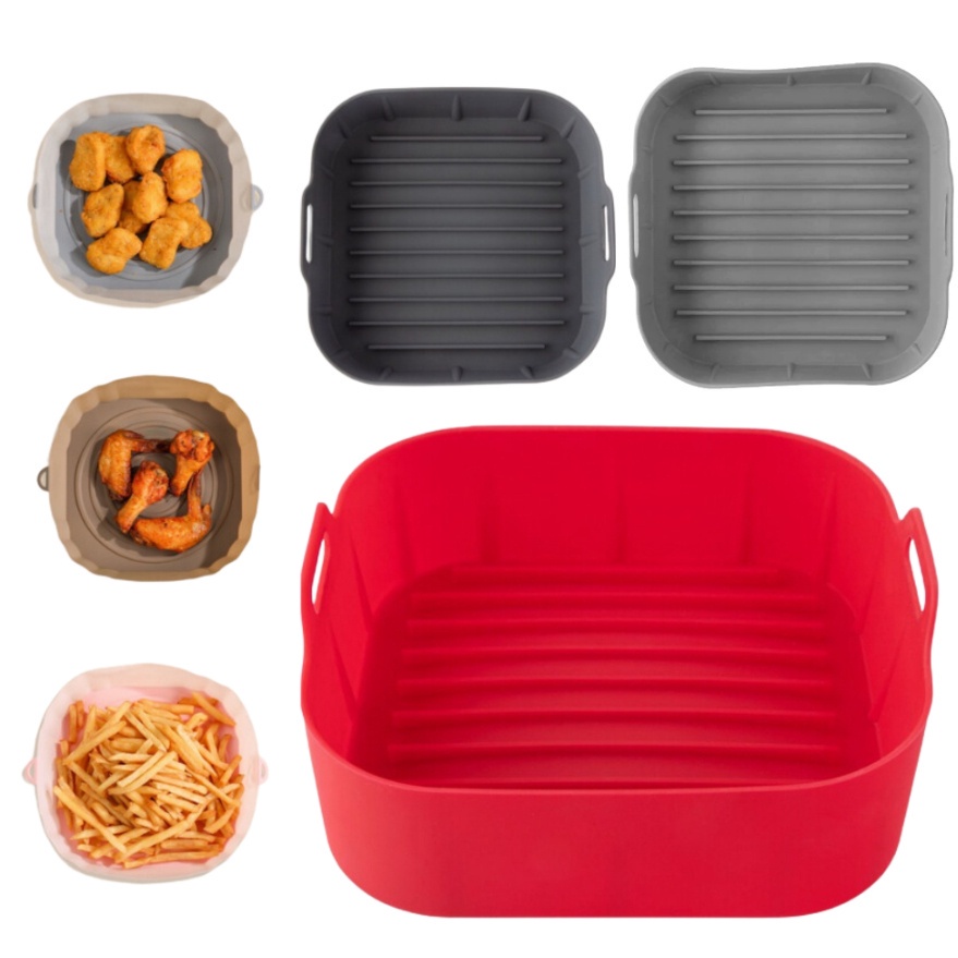 Forma De Silicone Air Fryer Antiaderente Cesto Silicone Fritadeira Elétrica Quadrado