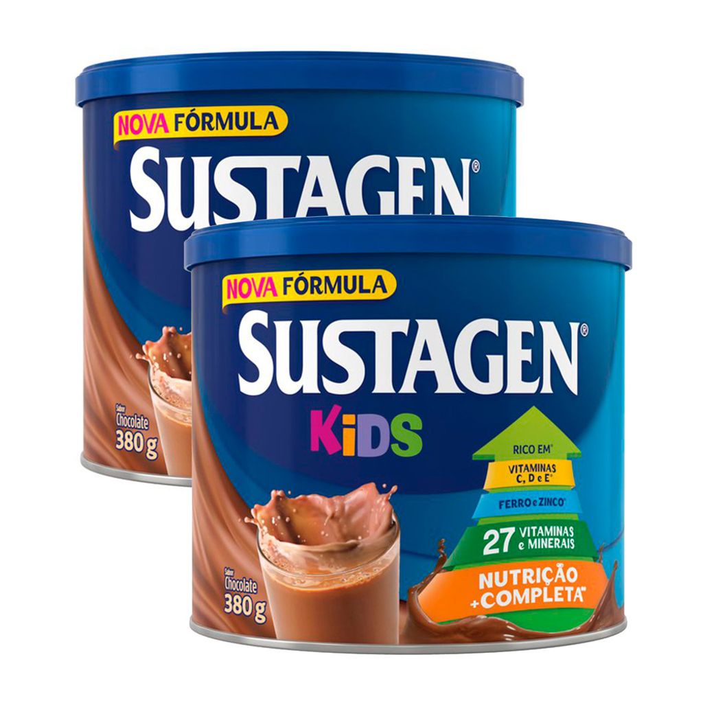 Complemento Alimentar Sustagen Kids Chocolate Lata 380g | Kit com duas unidades em Oferta na Shopee