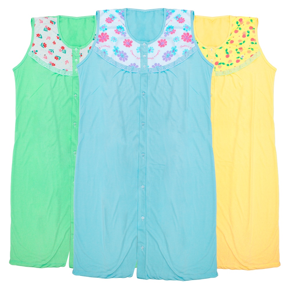 KIT 2 camisola adulta com babadinho senhora algodão sem manga