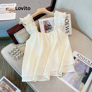 Lovito Fofo Blusa Feminina Lisa com Babados LNA27095 (Branco)