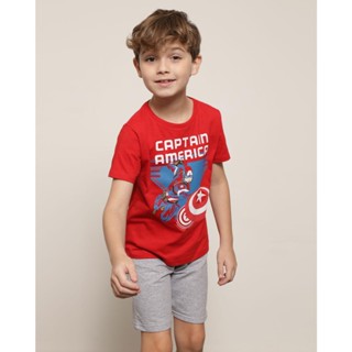 Camiseta Infantil Menino Marvel Estampa Capitão América Manga Curta Gola Redonda Vermelha