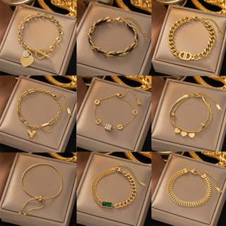 Pulseira De Aço Titânio Não Desbotante Feminina Coréia Do Sul Moda 18K Gold Plating High-End Bracelet Acessórios Gift em Oferta na Shopee