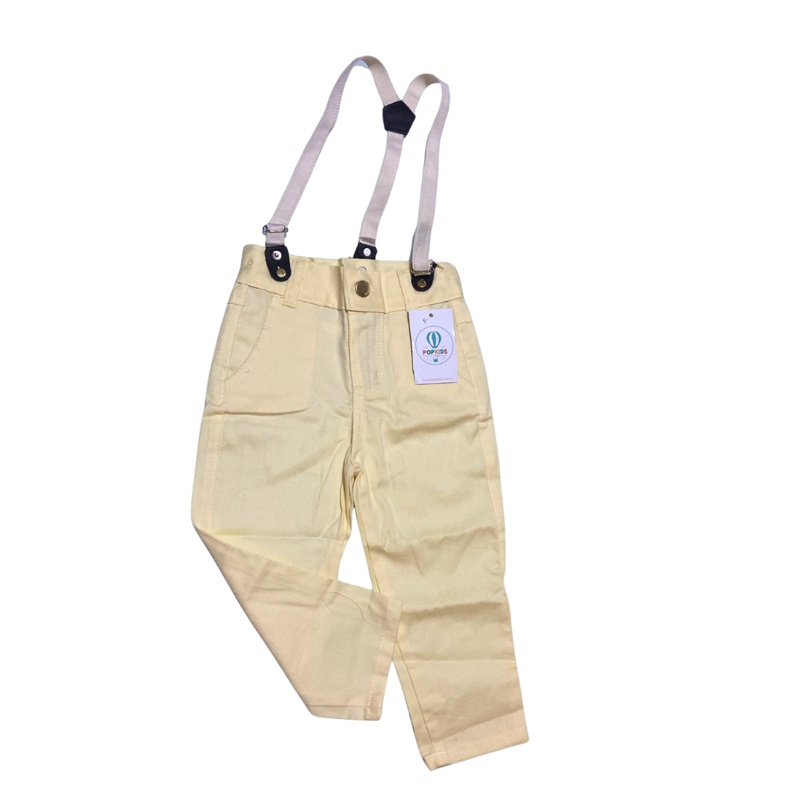 Calça com Suspensório Amarelo Claro Tam.P (1-2 Anos)