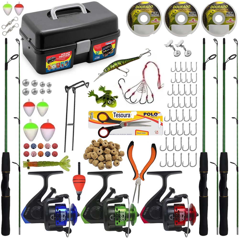 Kit Pesca 3 Varas 1,20m 10kg com maleta e 85 Acessórios em Oferta na Shopee