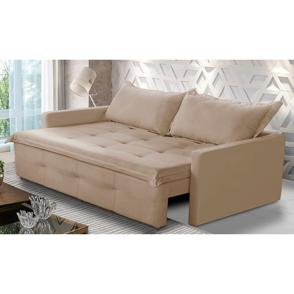 Sofá Sem Caixa Retrátil e Reclinável 1,85m com Molas Maísa Suede Bege Adonai Estofados em Oferta na Shopee