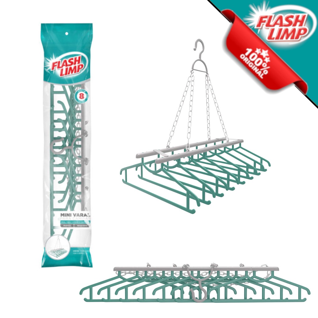 Mini Varal Para 8 Camisas Verde LAV3819 Flash Limp