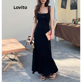 Lovito Vestido Casual Simples Com Botões Para Mulheres LNE34005 (Cinza Escuro/Preto)