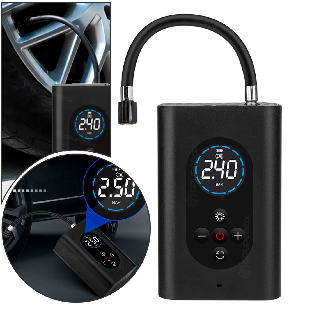 Mini Compressor de Ar Portátil De Pneu Digital Calibrador Bomba 12V Carro Portatil e Power Bank em Oferta na Shopee