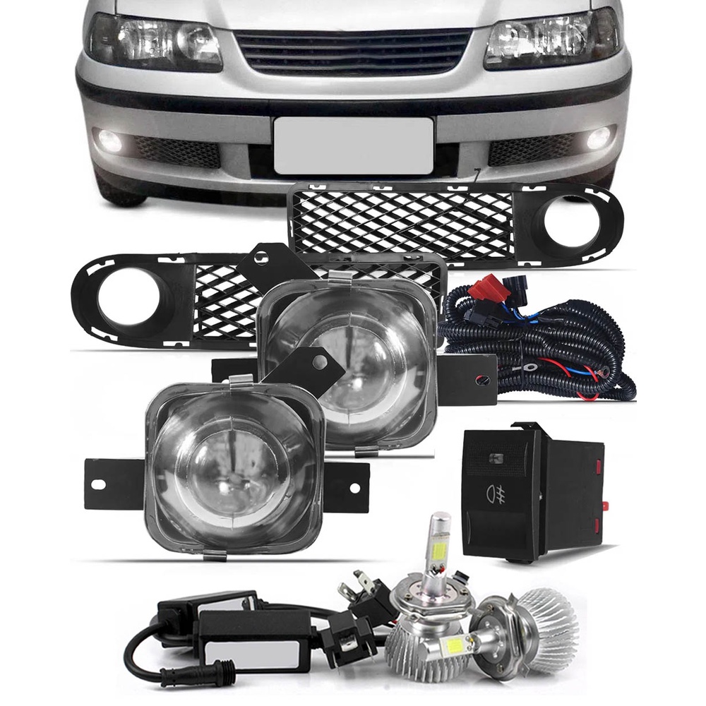 Kit Farol de Milha Neblina Gol, Parati e Saveiro G3 1999 até 2005 Botão Painel + Kit SUPER LED
