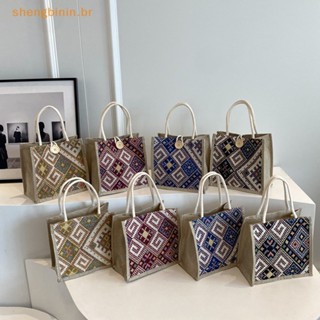 BINYIN Sacos De Lona Para Mulheres O Ombro Mão Retro Casual Tote Estilo Étnico De Grande Capacidade Japonês BR