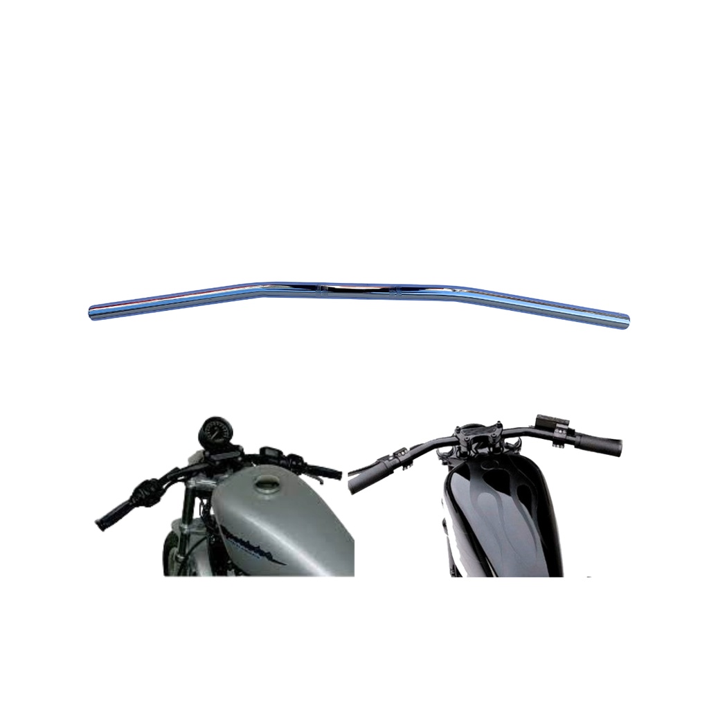 Guidão Semi-Reto Flat Bar FatBar Universal Moto Reforçado 7/8 22mm Cromado Intruder Kansas Mirage Virago Cb II Custom Customização Motos Peso Interno com Rosca