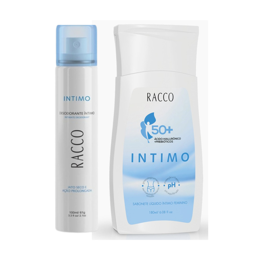 Kit Íntimo Feminino Racco Sabonete Líquido 50+ Ácido Hialurônico 180mL + Desodorante 100mL