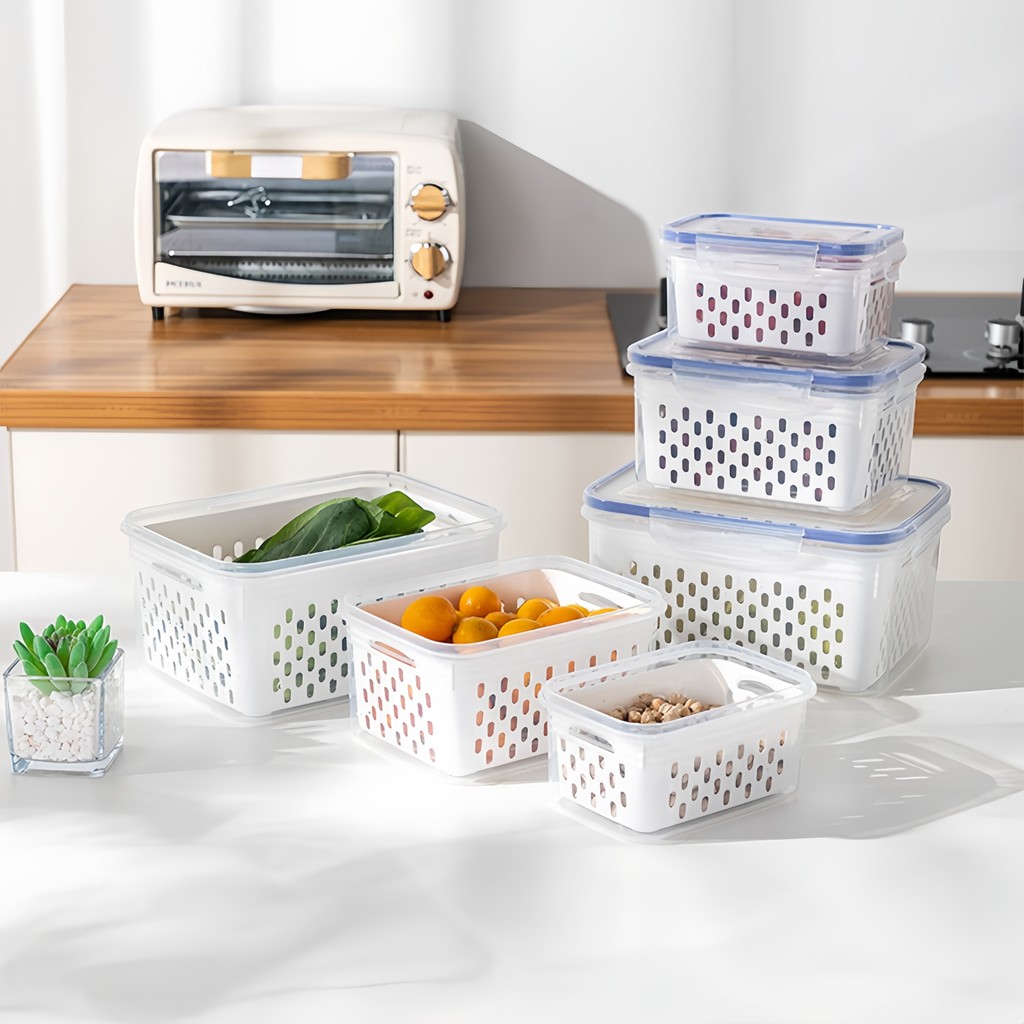 Kit 3 Organizador de Geladeira 5.9 Litros Cesto Com Tampa Multiuso Alimentos Verduras e Vegetais