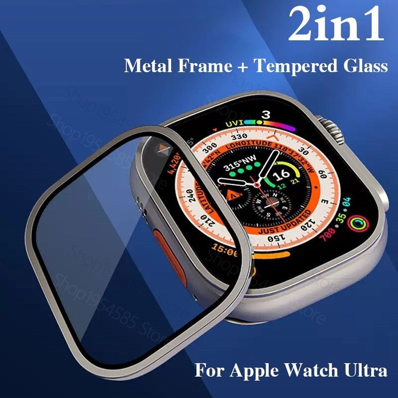 Lua cheia Película Metálica Reforçada Com Anel Externo Para Relógio Apple Watch Ultra 49mm Protetor De Tela Anti-Riscos 