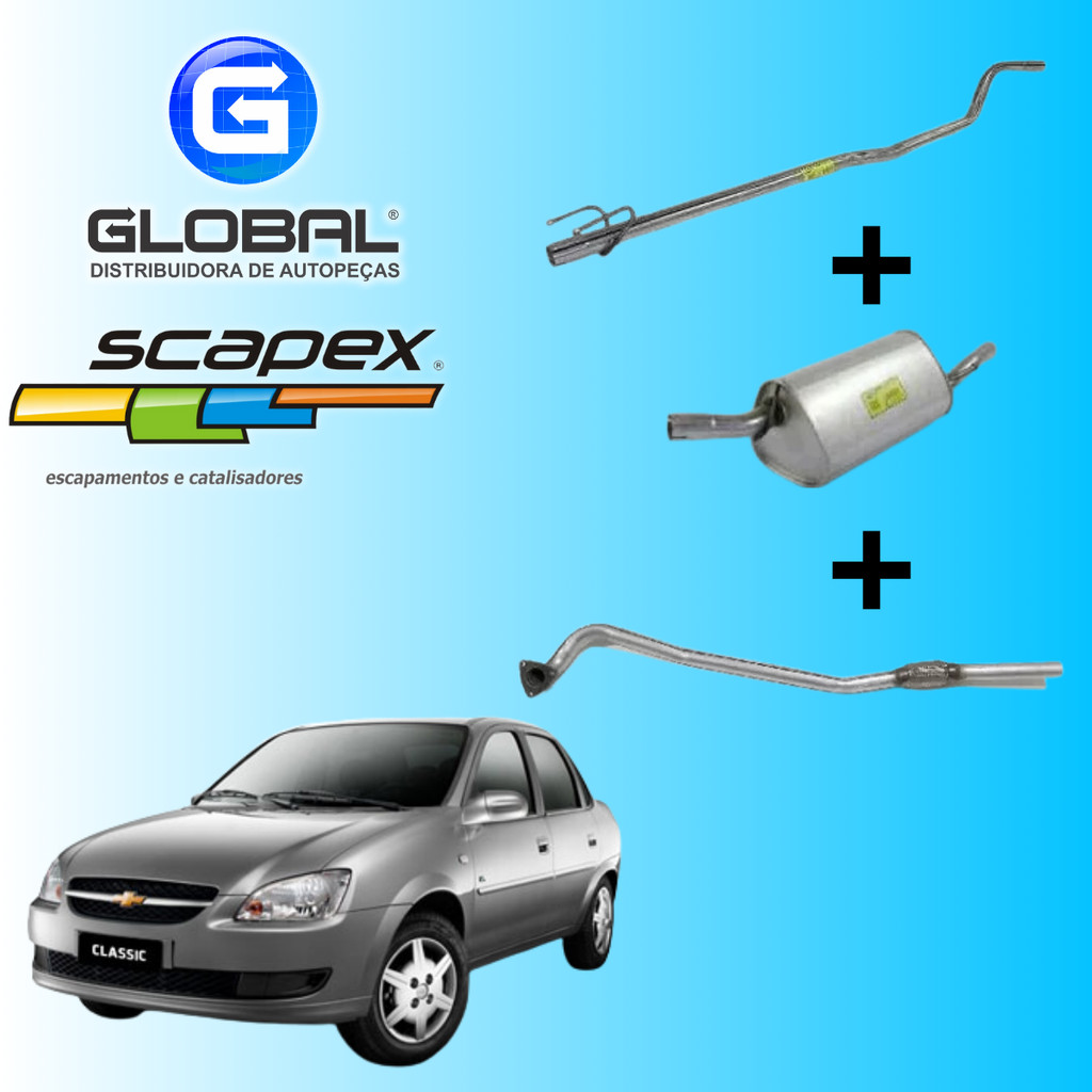 Kit Escapamento Traseiro + Intermediario + Tubo Flexivel Corsa Classic 1.0 8V 2011 a 2015