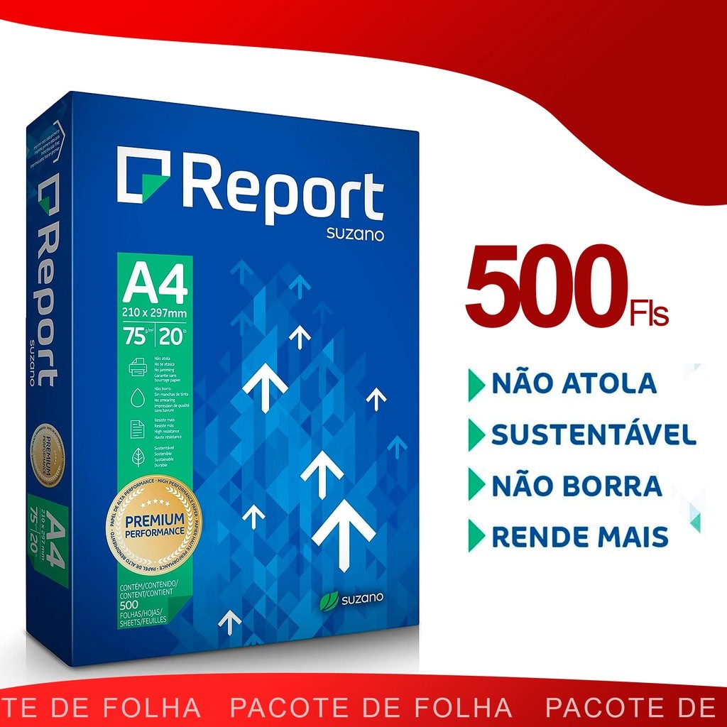 Papel  Sulfite A4 Report Resistente 500 folhas 210 x 297 mm 75g Branco Resma