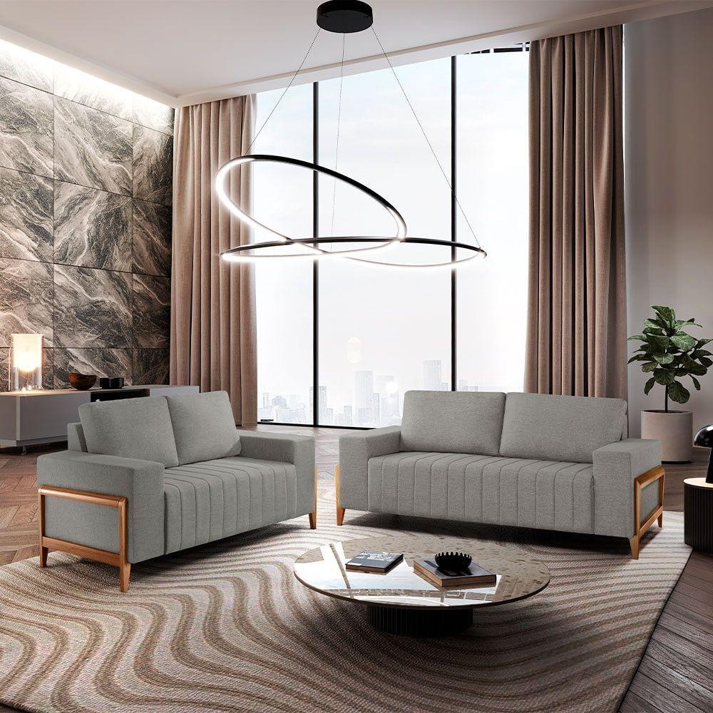 Sofá 2x3 Lugares Verona Meu Sofá Online A230 Linho Cinza