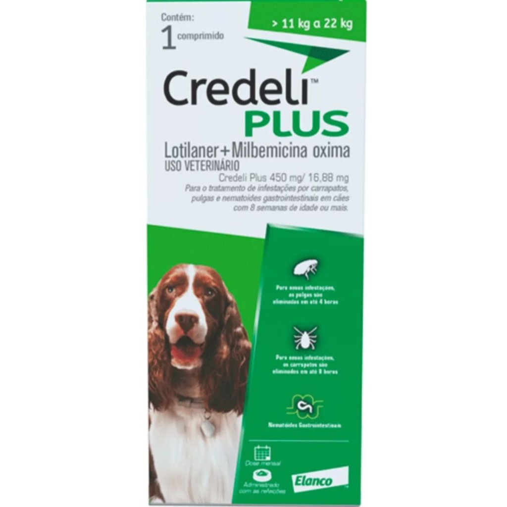 Antipulgas Para Cães 11 a 22 kg Credeli Plus 450 mg 1 Comp.