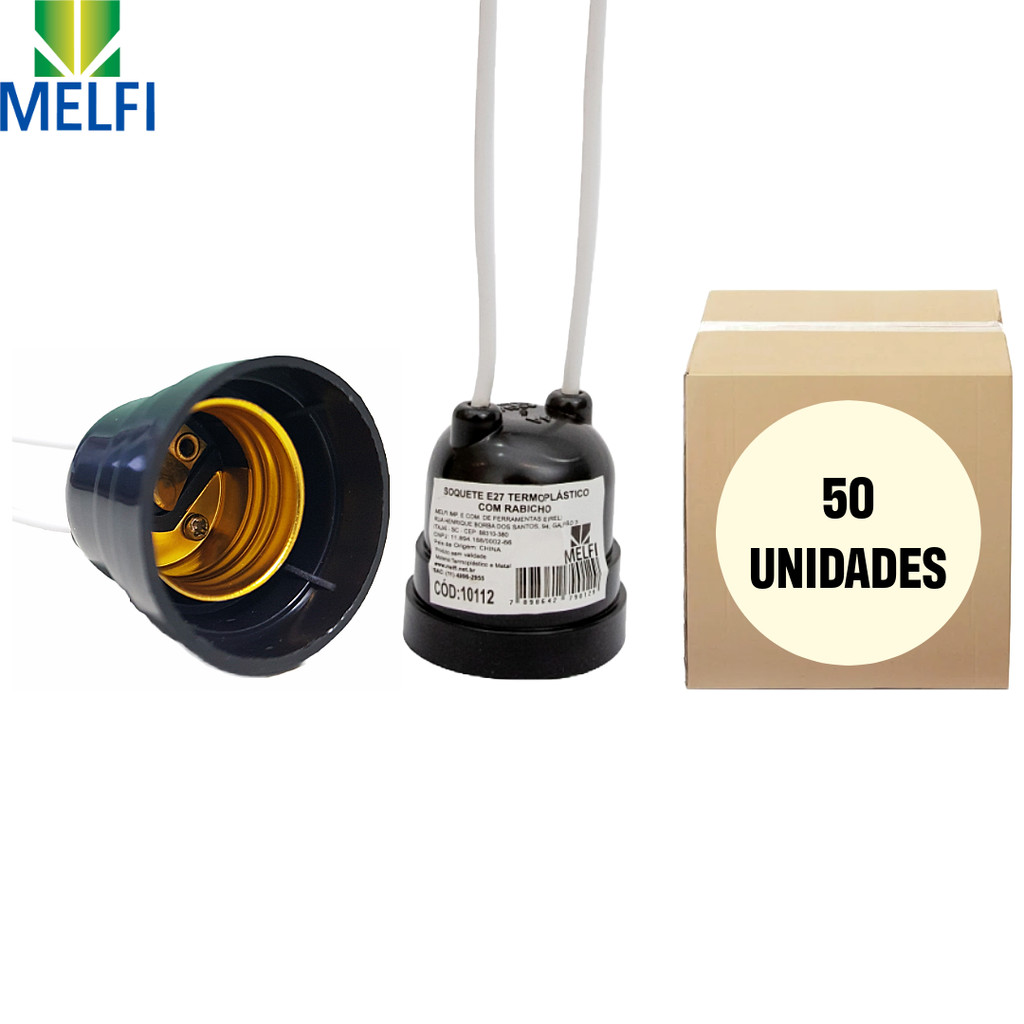 Kit 50un Bocal De Lampada Reforçado Soquete Com Rabicho E27 em Oferta na Shopee
