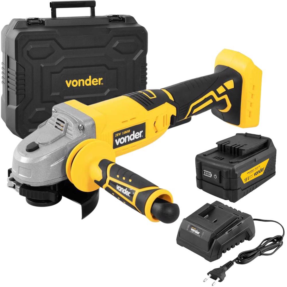 Esmerilhadeira Angular 4.1/2 POL 18V com Bateria Intercambiável e Carregador Bivolt VONDER em Oferta na Shopee