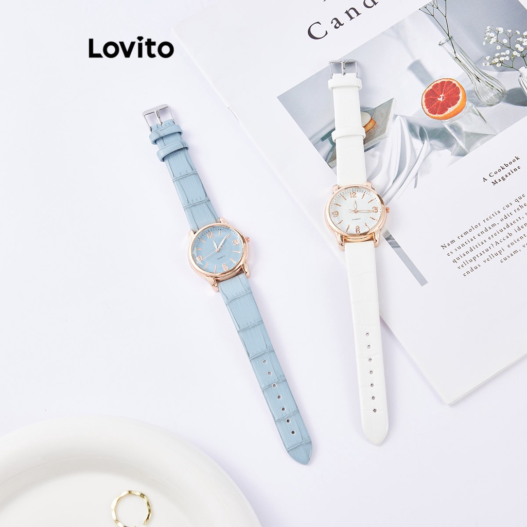 Lovito Casual Simples Relógio Feminino de Metal Quartzo L63AD287 (Branco/Azul-Esverdeado) - Watches