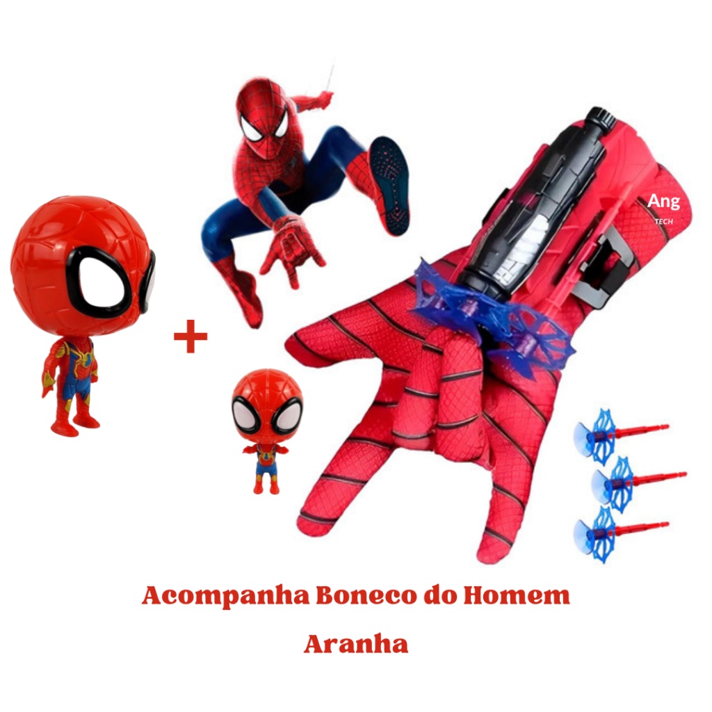 Luva Lança Teia Homem Aranha Infantil Brinquedo Lança Dardos Homem Aranha com Boneco