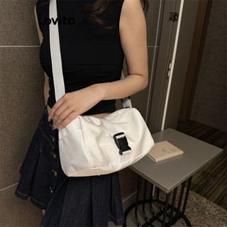 Lovito Esportivo Bolsa Tote Feminina de Ombro Lisa Básica LNA28349 (Branco/Preto)
