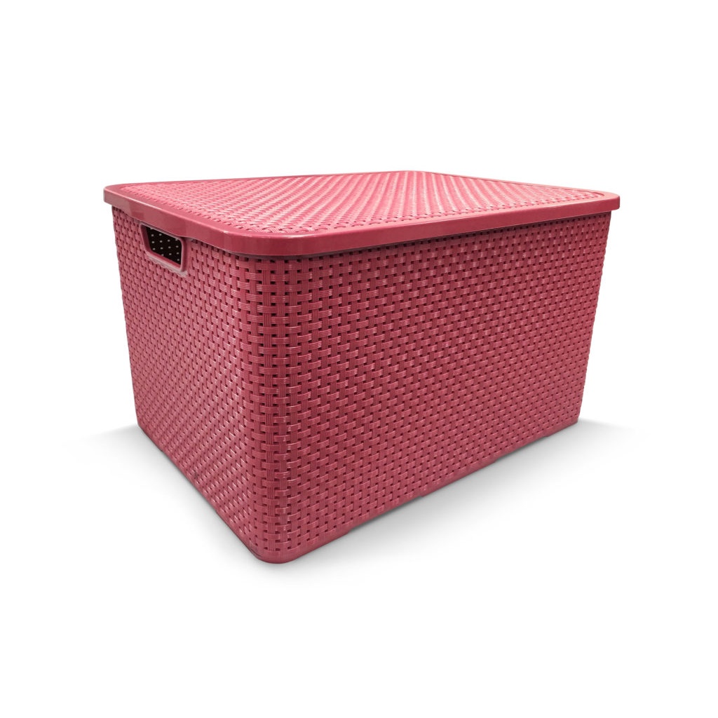 Caixa Organizadora Rattan Decorativa  C/ Tampa 7 Litros Rosa 25589PM Arqplast