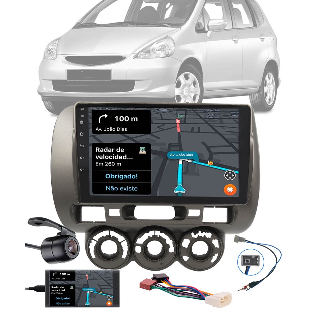 Multimídia 9" Fit 2003 à 2008 Espelhamento USB Bluetooth + Câmera de Ré + Moldura + Chicote Ligação + Adaptador Antena em Oferta na Shopee