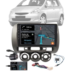 Multimídia 9" Fit 2003 à 2008 Espelhamento USB Bluetooth + Câmera de Ré + Moldura + Chicote Ligação + Adaptador Antena