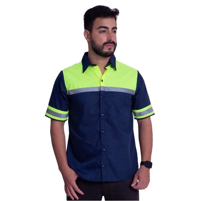 Camisa Manga Curta Refletiva para Uniforme Rodovias Transportadora Vallet Auto Center Loja de Carros