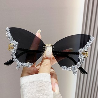 2023 Novos Óculos De Sol Sem Borda Em Forma De Borboleta Diamante Moda Feminina , Personalizados E Exagerados