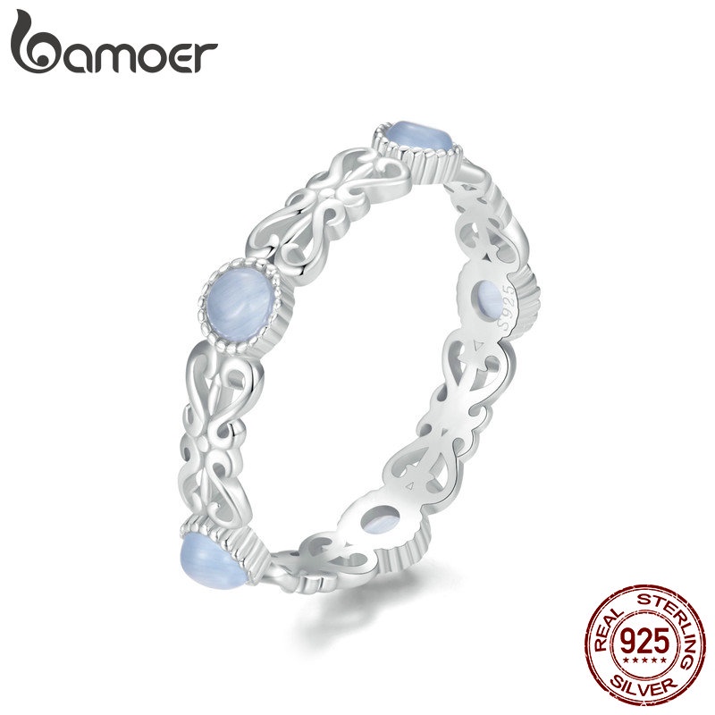 Bamoer 925 Sterling Sliver Ring Anel De Fita Azul Pálido Desenho De Jóias De Moda Presentes Para MulheresBSR507 em Oferta na Shopee