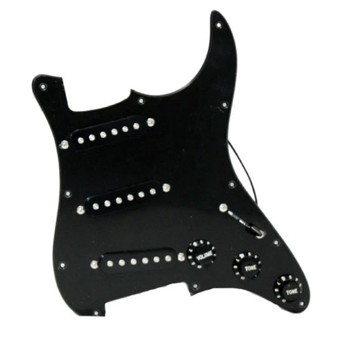 Escudo Guitarra Strato Com Parte Eletrica e Captadores SSS Preto 3 Camadas Dolphin