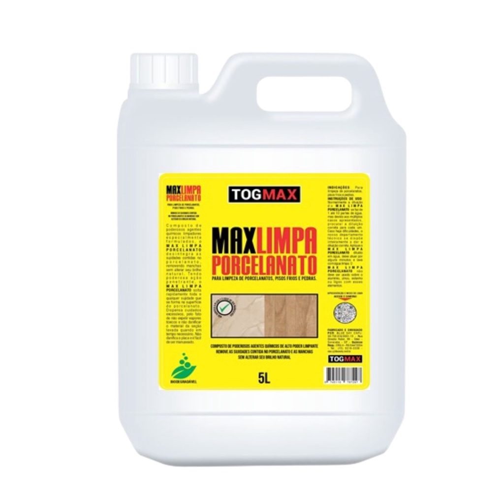 Max Limpa Porcelanato 5 Litros Mármores Granitos Pisos Uso Diário ou Pesado Togmax