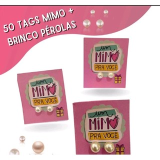 30 pares Brinco perola com Tag personalizado  - Mimo  Cliente
