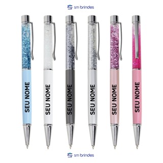 Caneta de metal c/ GLITTER e seu Nome/LOGOTIPO PERSONALIZADO