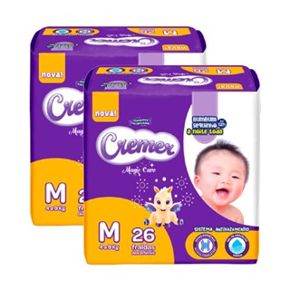 Kit 2 Fralda Cremer Magic Care Tamanho M Pacote Jumbo 26 Unidades Descartáveis cada