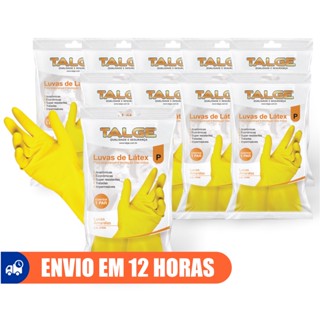 Luva de Limpeza Amarela Látex Kit 10 Pares Antiderrapante Talge