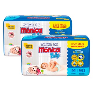 Kit 2 Fralda Turma Mônica Baby Mega Tamanho M 90 Unidades Leve Mais e Pague Menos cada