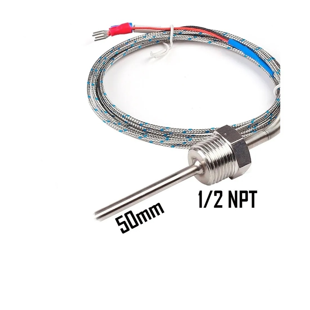 Termopar Tipo K Haste Comp. 50Mm Rosca 1/2 Npt Range -100 - 800 C Cabo 3 Metros