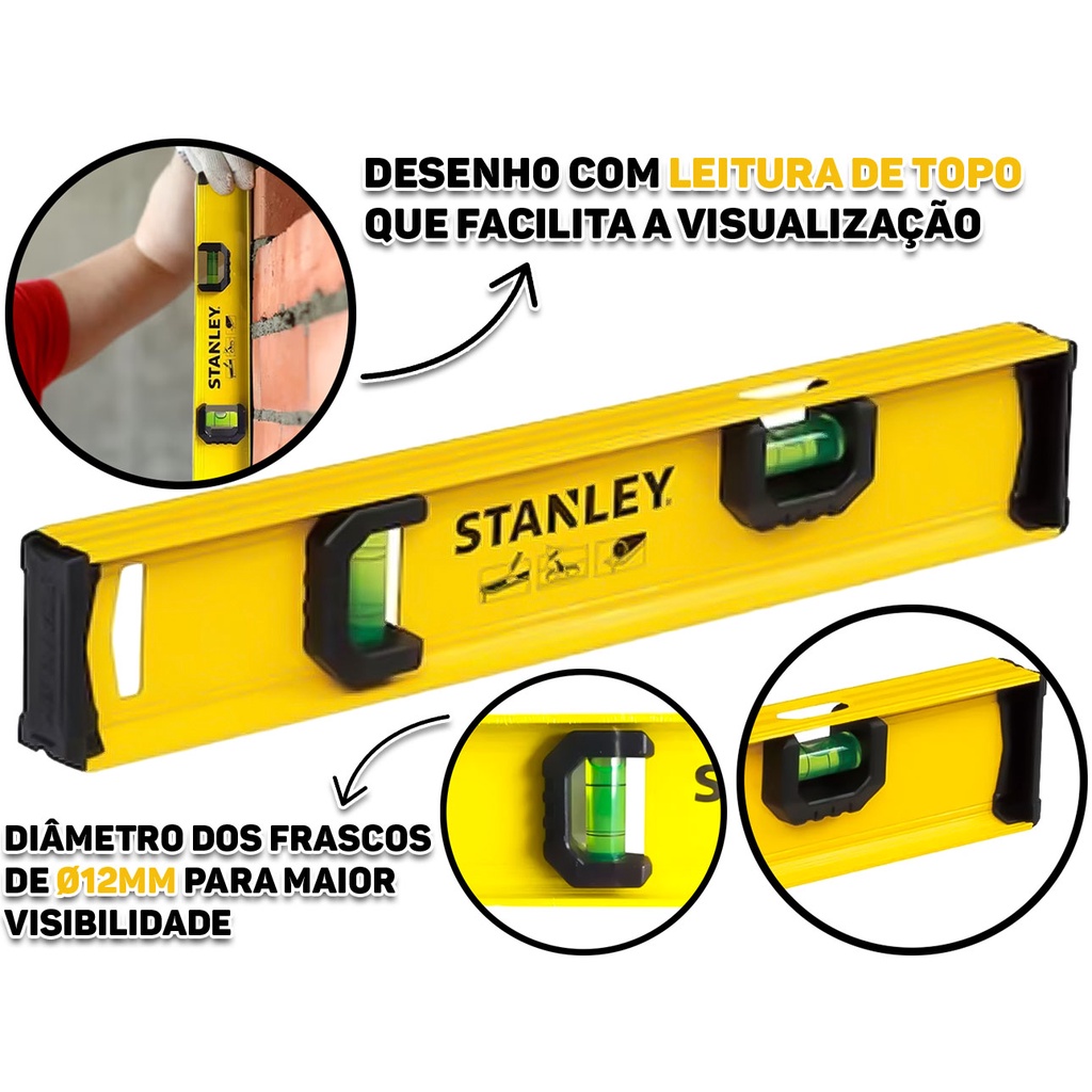Nível de Alumínio Profissional 2 Bolhas 30cm Régua de Prumo Para Pedreiro Carpintaria Medição Stanley em Oferta na Shopee