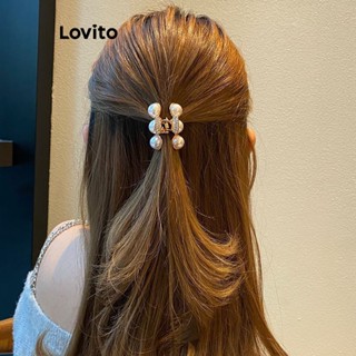 Lovito Grampos De Cabelo Casuais Com Pérolas Lisas Para Mulheres LNA32519 (Branco)
