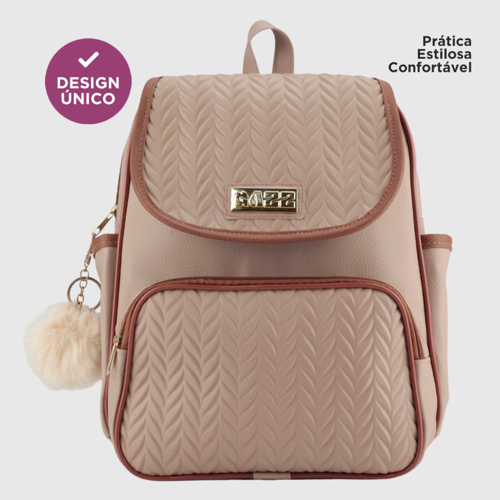 Mochila Mochilinha Bolsa Feminina em Courino Fashion c/ Alças Reguláveis + Lindo Chaveiro Pom pom em Oferta na Shopee