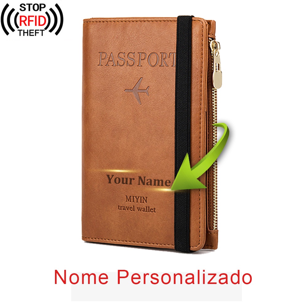 Nome Gravado Rfid Passaporte Cobre Viagem Mulheres Homens Carteira Vintage Multi Função Titular Do Cartão De Banco Caso Personalizado