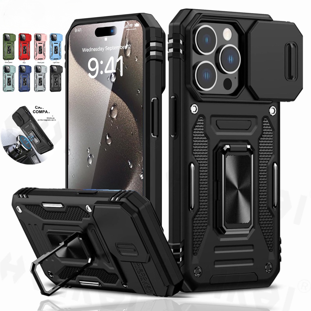 Capa Para Câmera Deslizante iPhone 15 Pro Max 14 13 12 Suporte De Anel Armadura De Proteção Anti-Queda Enseada De Chute em Oferta na Shopee