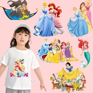 Nova Disney Princess Cartoon Series Adesivo De Roupa Transferência De Calor Sereia Cinderela De Bricolage Saco De Livro De Roupas Menina Presente Decorativo