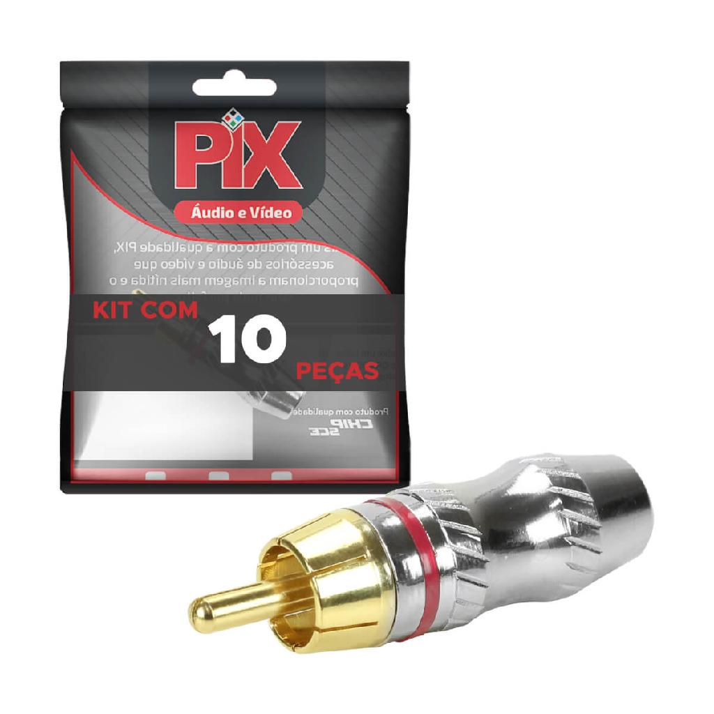 10x Conector Plug Rca 24k Profissional top de linha Vermelho